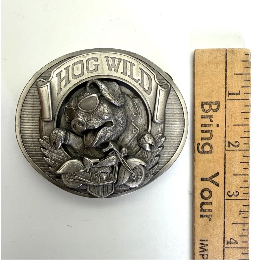 Vintage 1994 Bergamot Womens Belt Buckle Hog Wild Cycle Pig Biker USA Made Biker